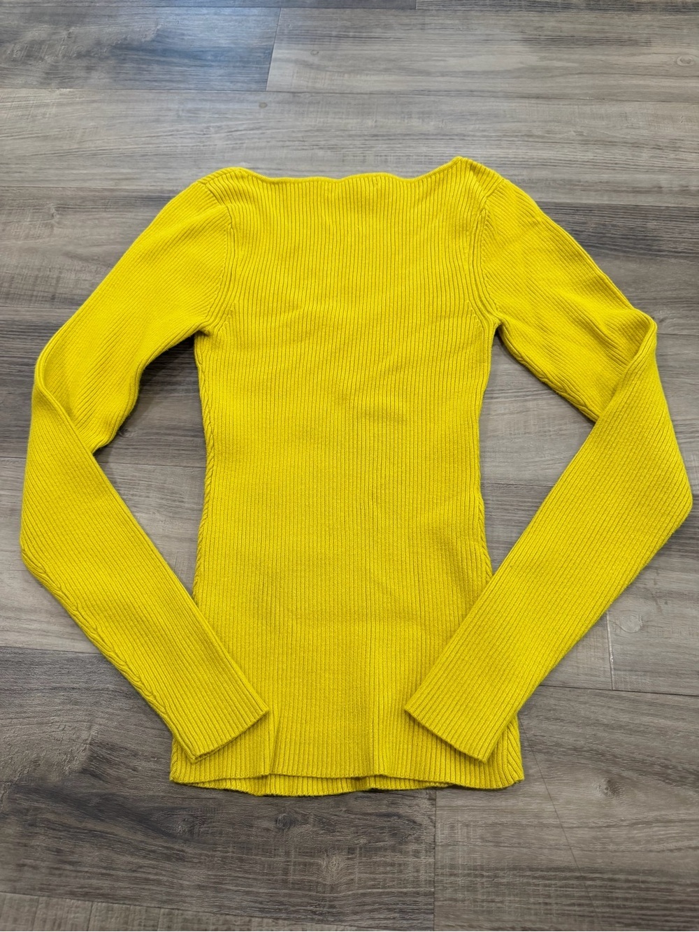 Anthropologie Ribbed Sweetheart Neck Knit Top XS Chartreuse Yellow - Picture 6 of 7